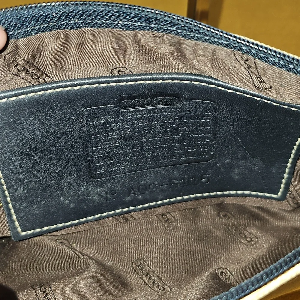 Coach Linen & Navy Leather Vintage Pochette A0C-6115 EUC